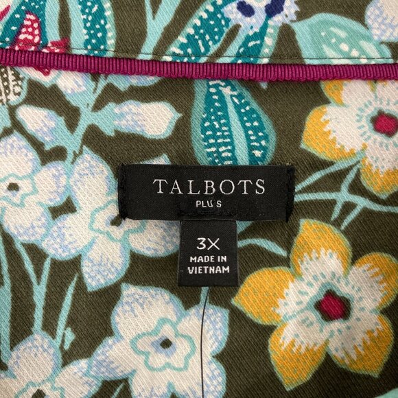 New Talbots Mirrored Garden Cotton Button Front Shirt 3X Colorful Floral Preppy - Picture 2 of 12